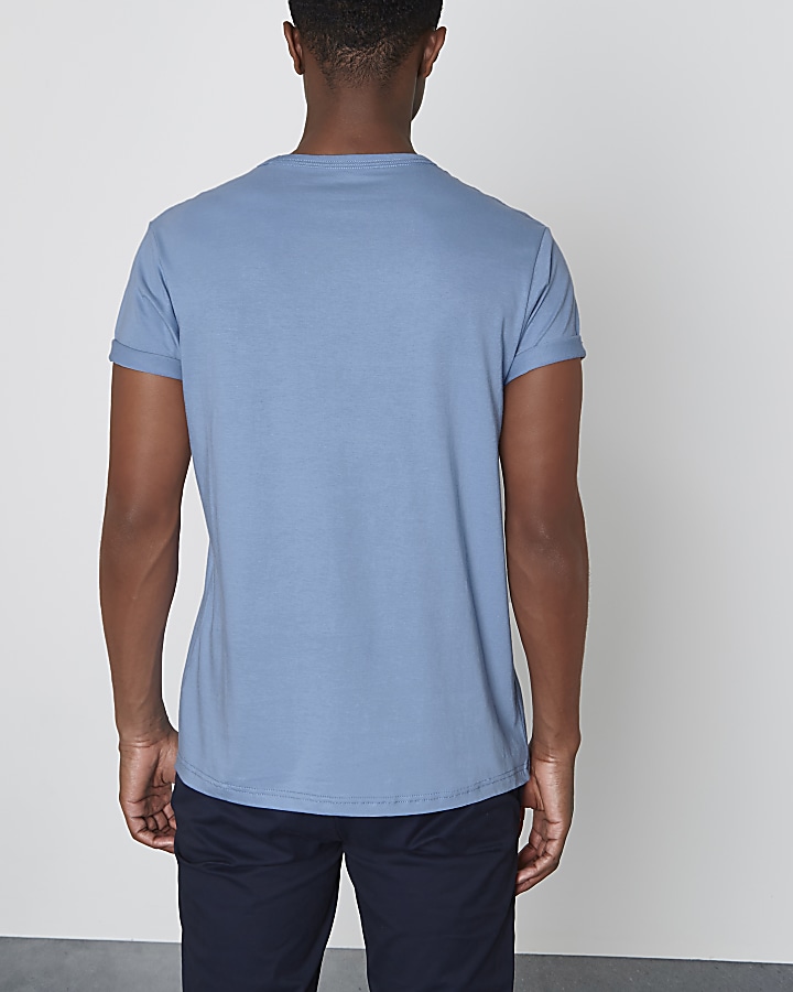 Baby blue pocket rolled sleeve T-shirt