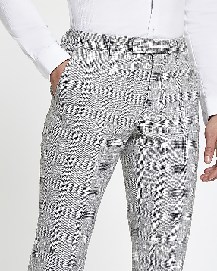 Light grey check skinny fit suit trousers
