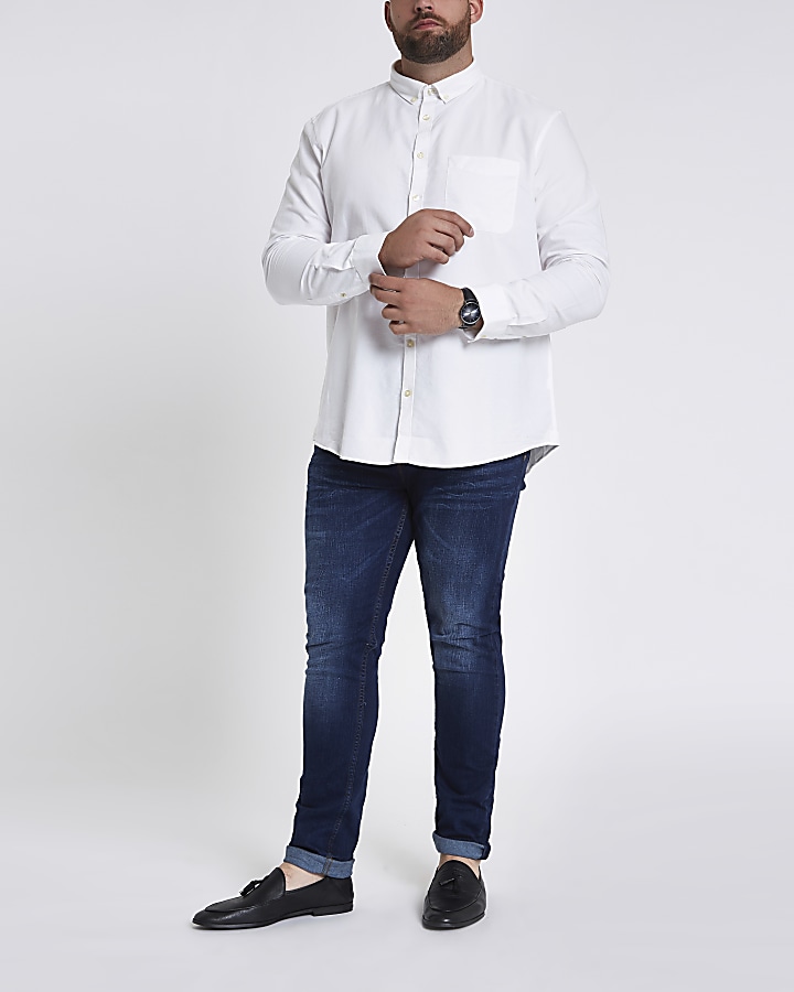 Big and Tall white long sleeve Oxford shirt