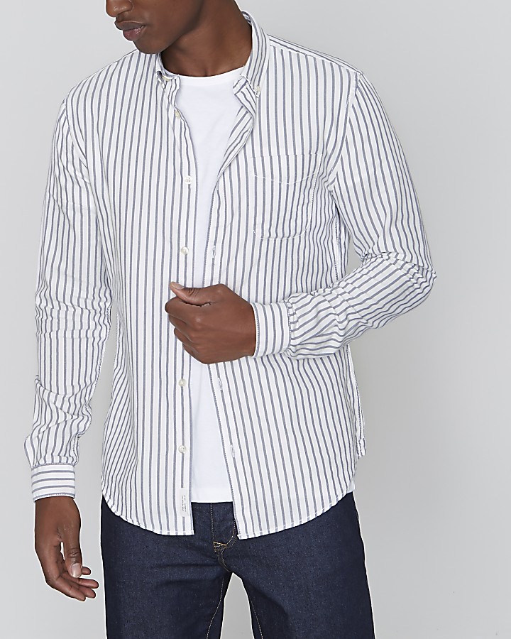 Grey stripe slim fit Oxford shirt
