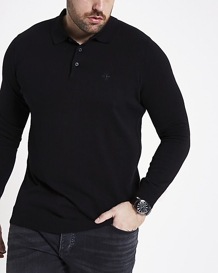 Big and Tall black long sleeve polo shirt