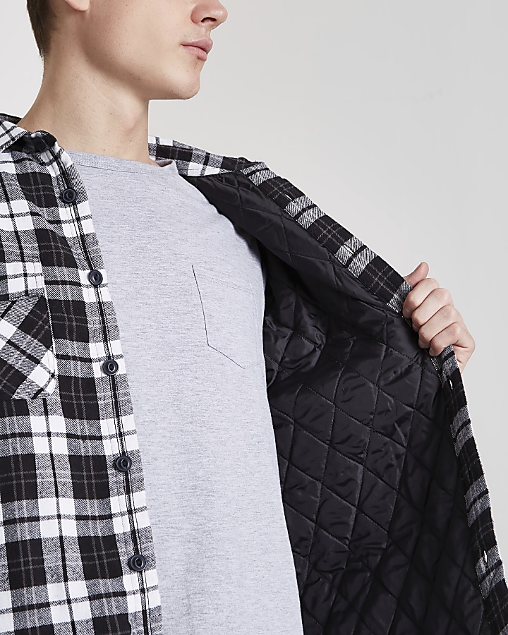 Black long sleeve quilted check shacket