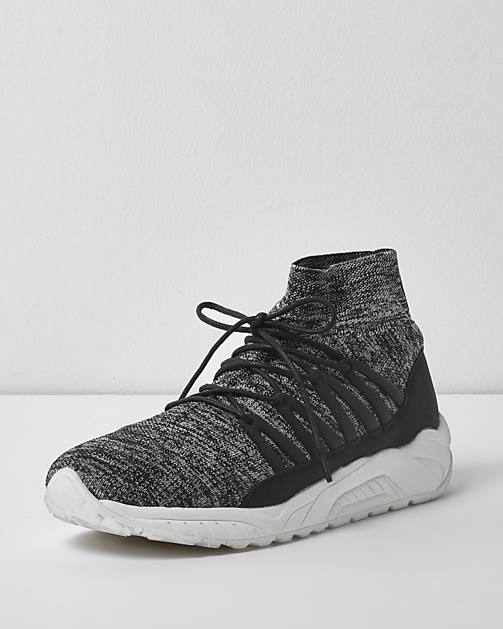 Grey knitted sports trainers