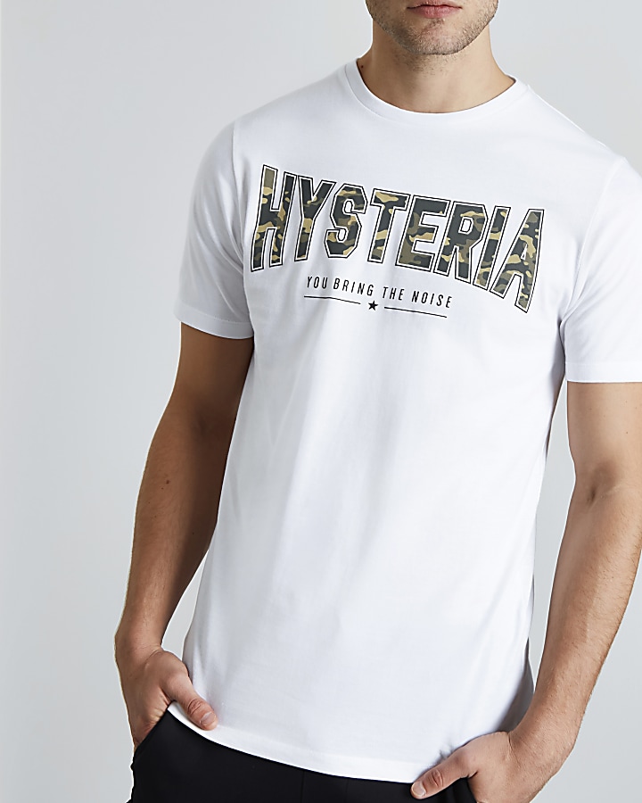 White 'hysteria' camo print slim fit T-shirt