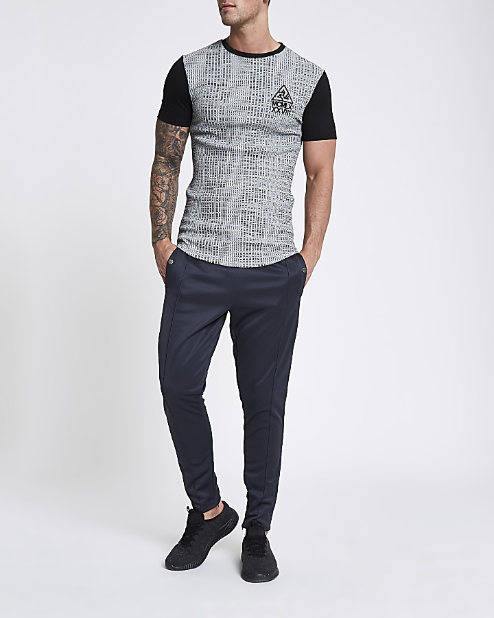 Concept grey muscle fit longline T-shirt