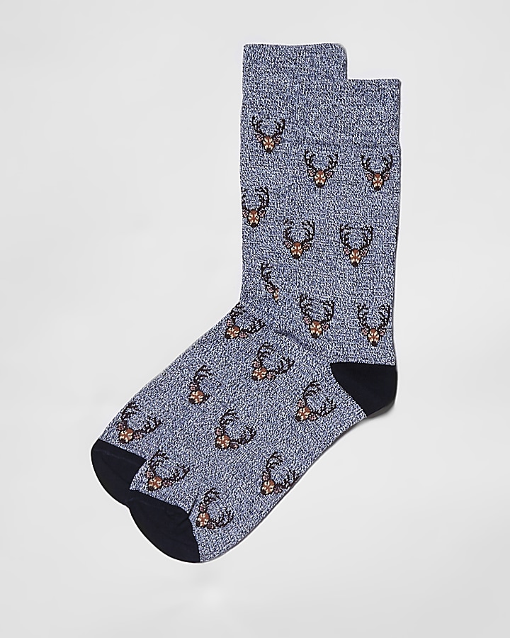 Blue stag ankle socks