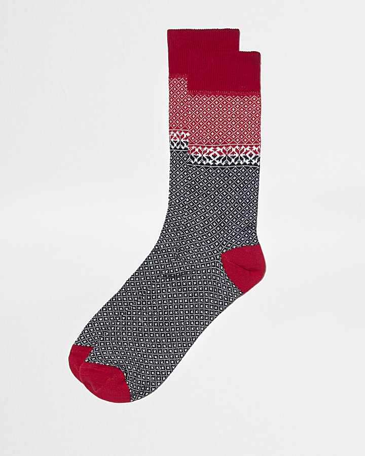 Red Fairisle ankle socks