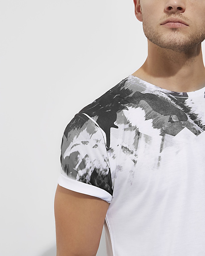 White mono camo fade print T-shirt