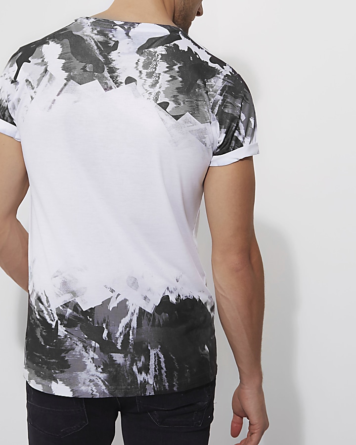 White mono camo fade print T-shirt