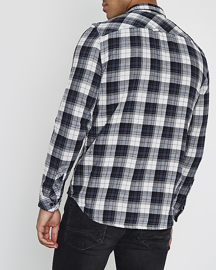 Grey long sleeve button-down check shirt
