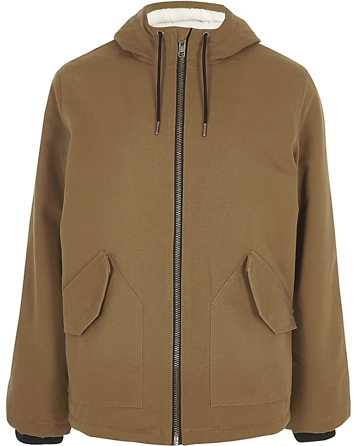 Brown borg lined hooded jacket