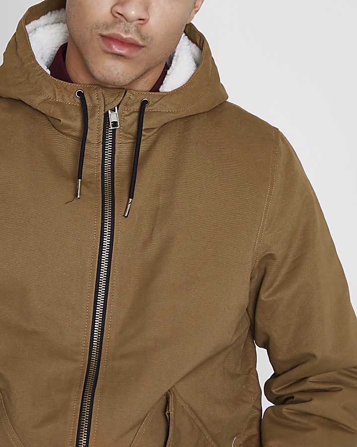 Brown borg lined hooded jacket