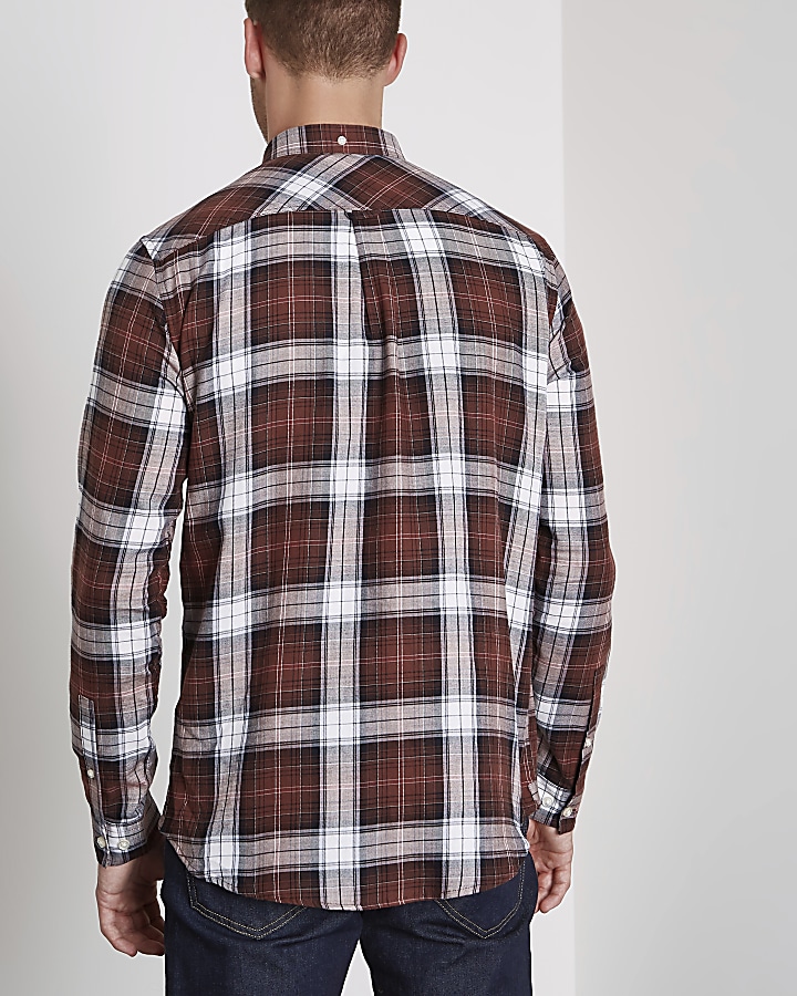 Red button-down long sleeve check shirt