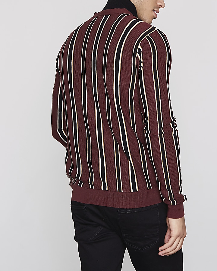 Burgundy stripe knit cardigan