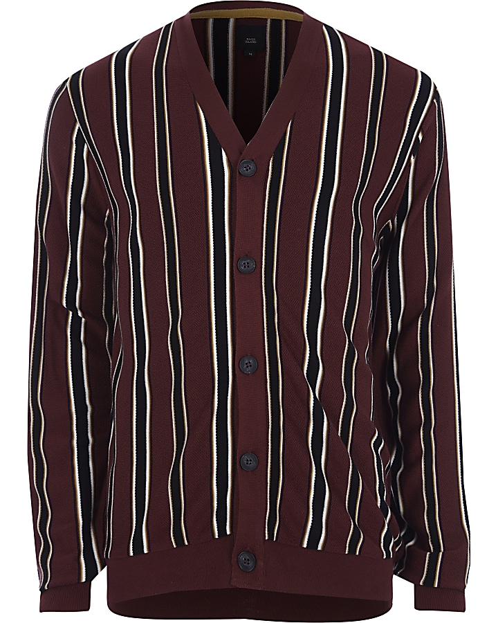 Burgundy stripe knit cardigan