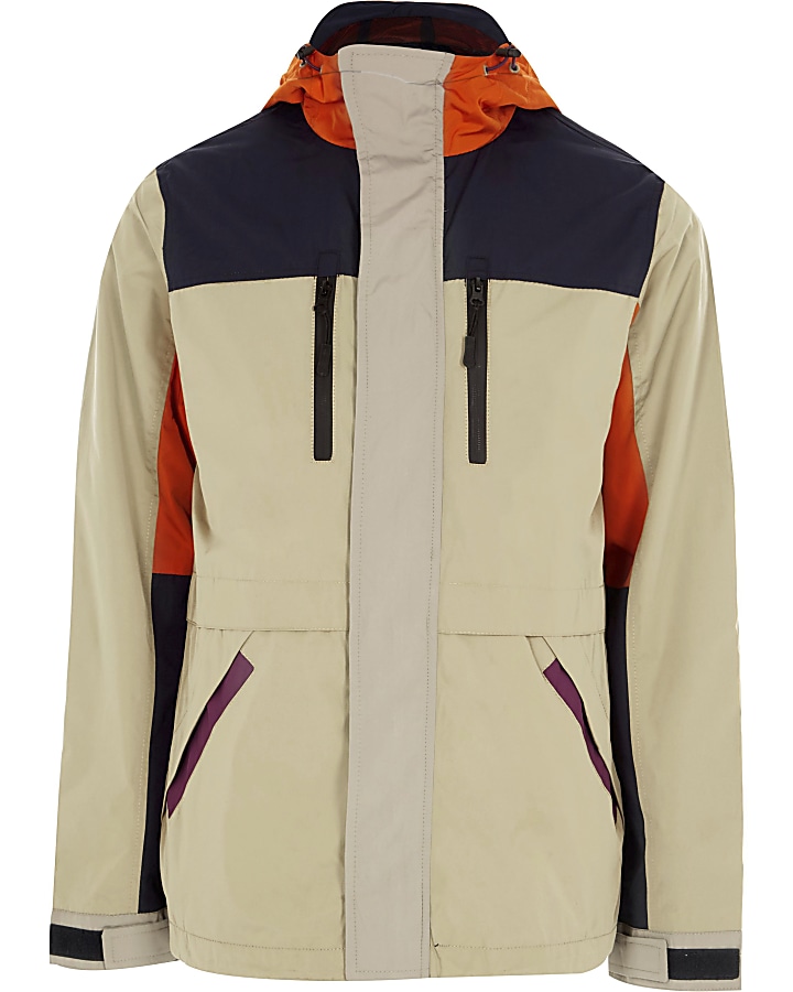 Bellfield stone colour block hooded jacket