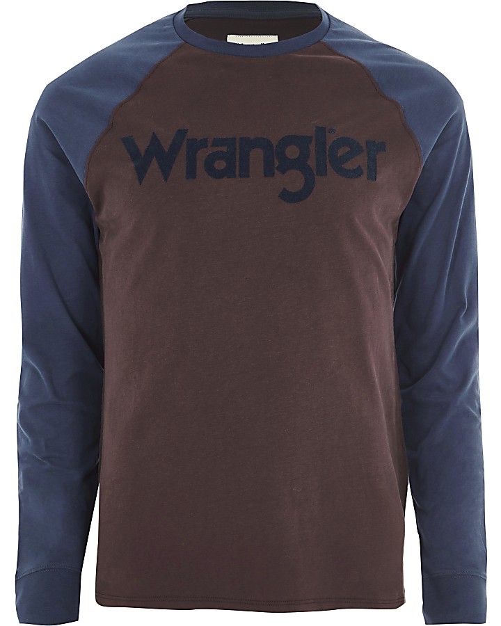 Wrangler brown flocked raglan T-shirt