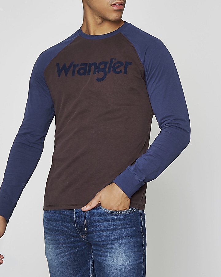 Wrangler brown flocked raglan T-shirt