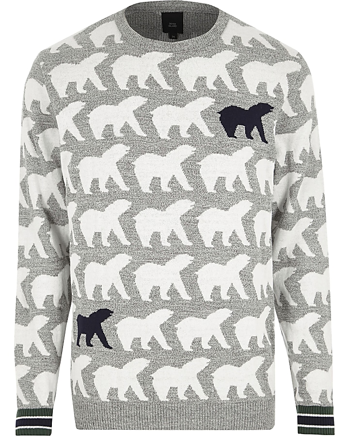 Grey polar bear knit Christmas jumper