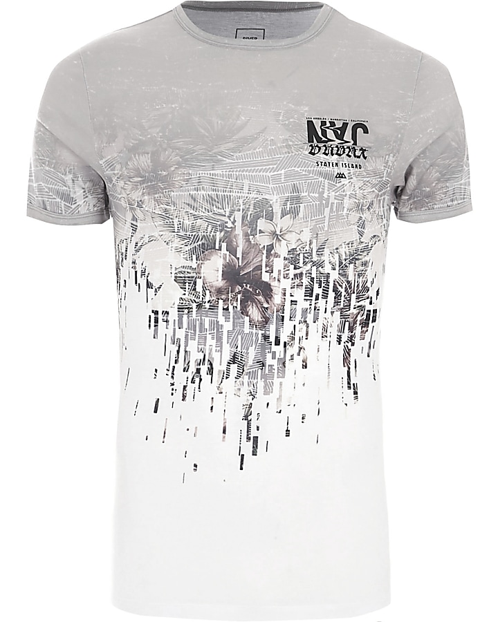 White floral extreme muscle fit T-shirt