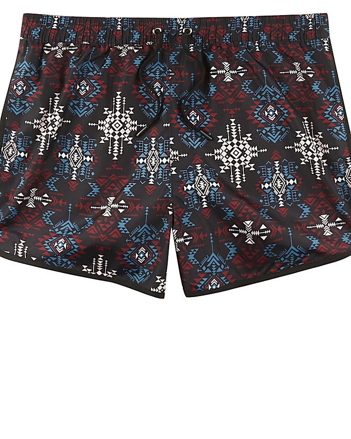 Black aztec print short swim shorts