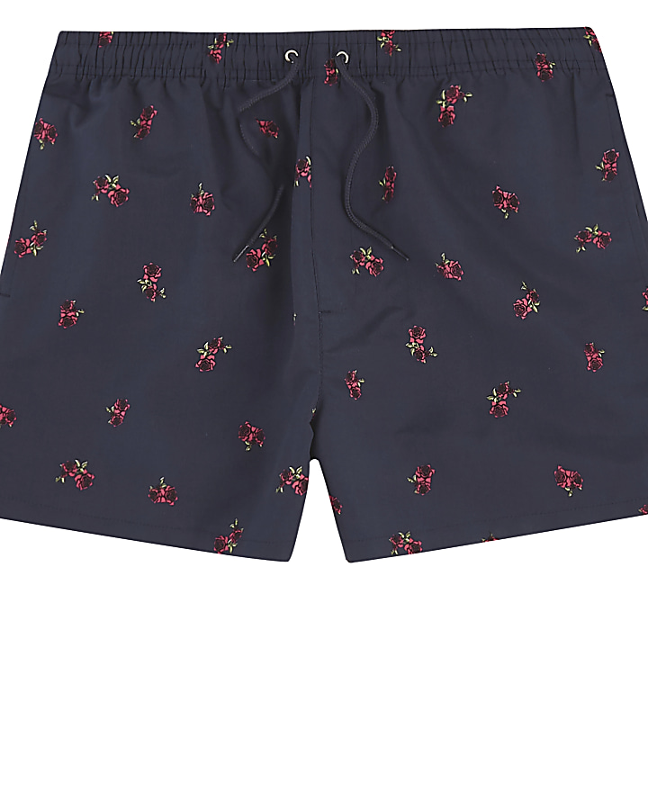 Navy rose print short swim shorts