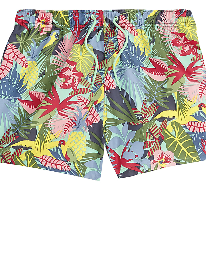 Green jungle print short swim shorts