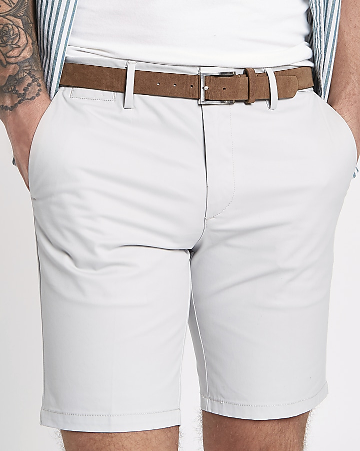 Light grey belted chino shorts