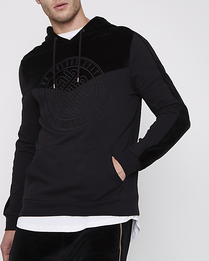 Black 'Golden State' velvet block hoodie