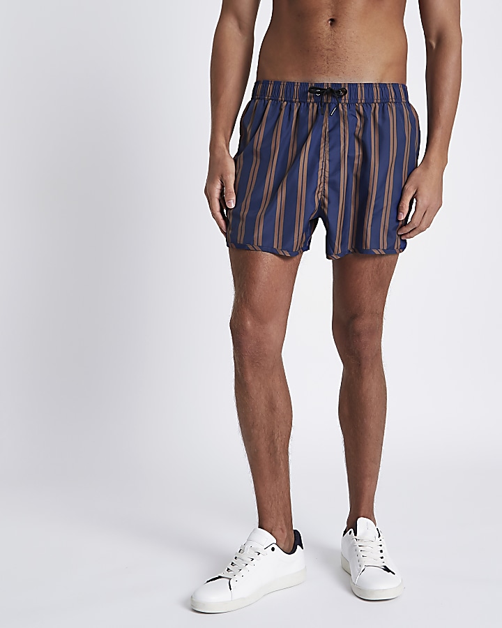 Blue stripe runner style short swim shorts