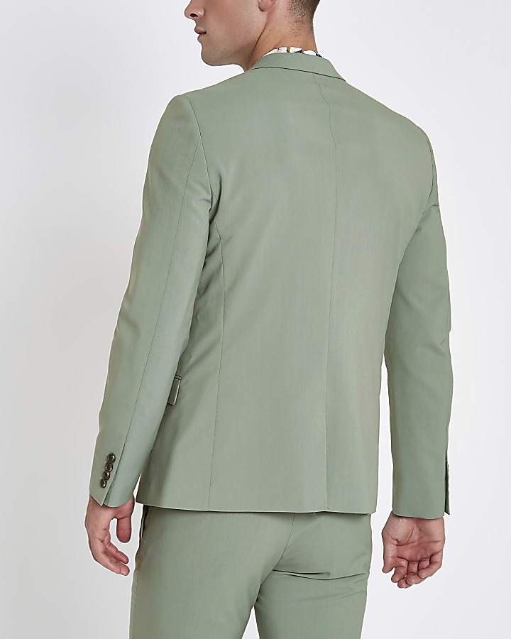 Mint green stretch skinny fit suit jacket