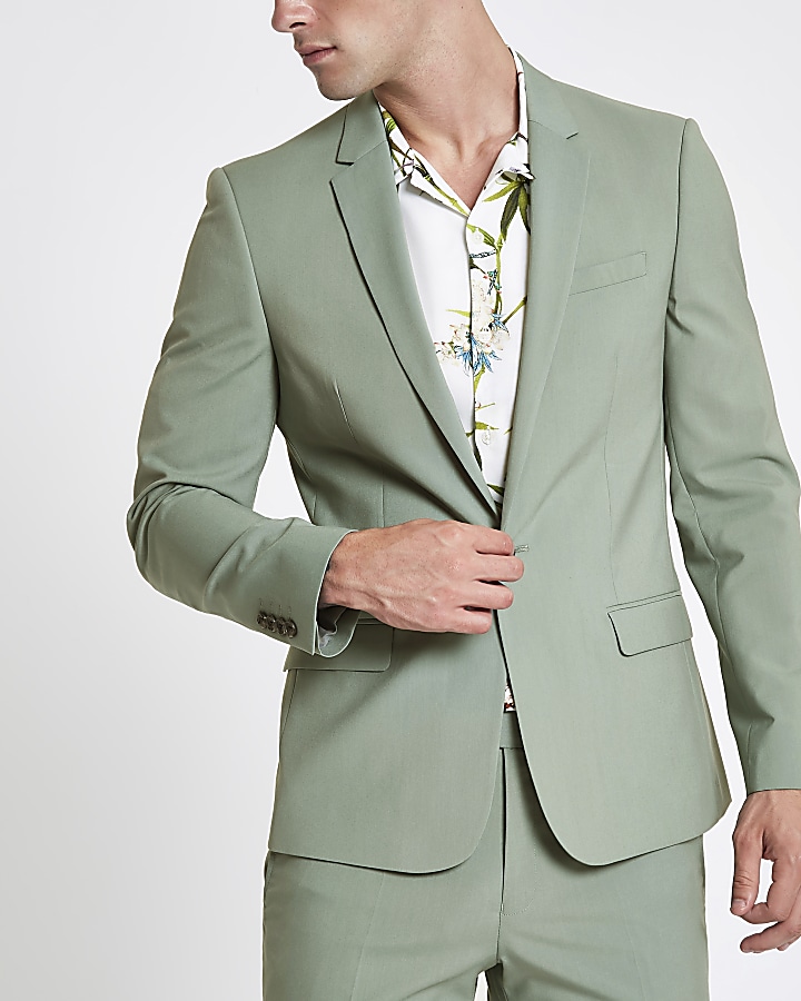 Mint green stretch skinny fit suit jacket