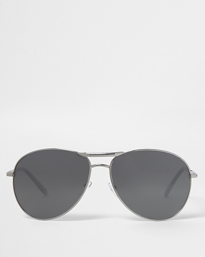 Silver tone aviator mirror sunglasses