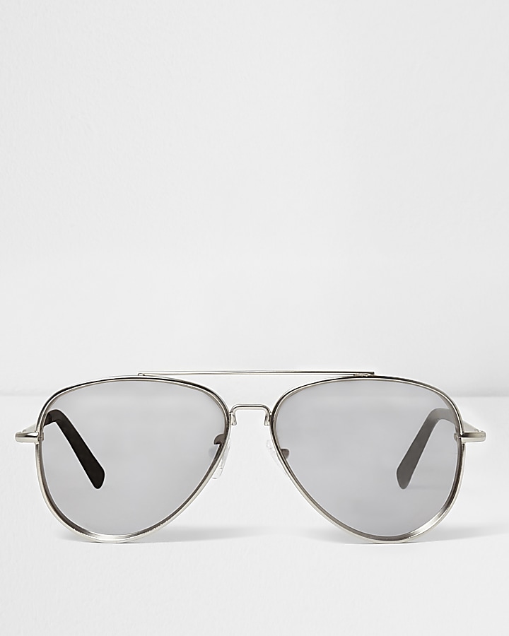 Silver tone mirror lens aviator sunglasses