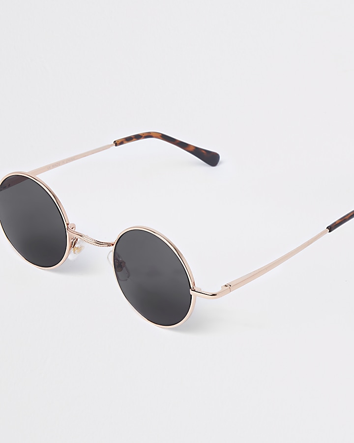 Gold tone round smoke lens sunglasses