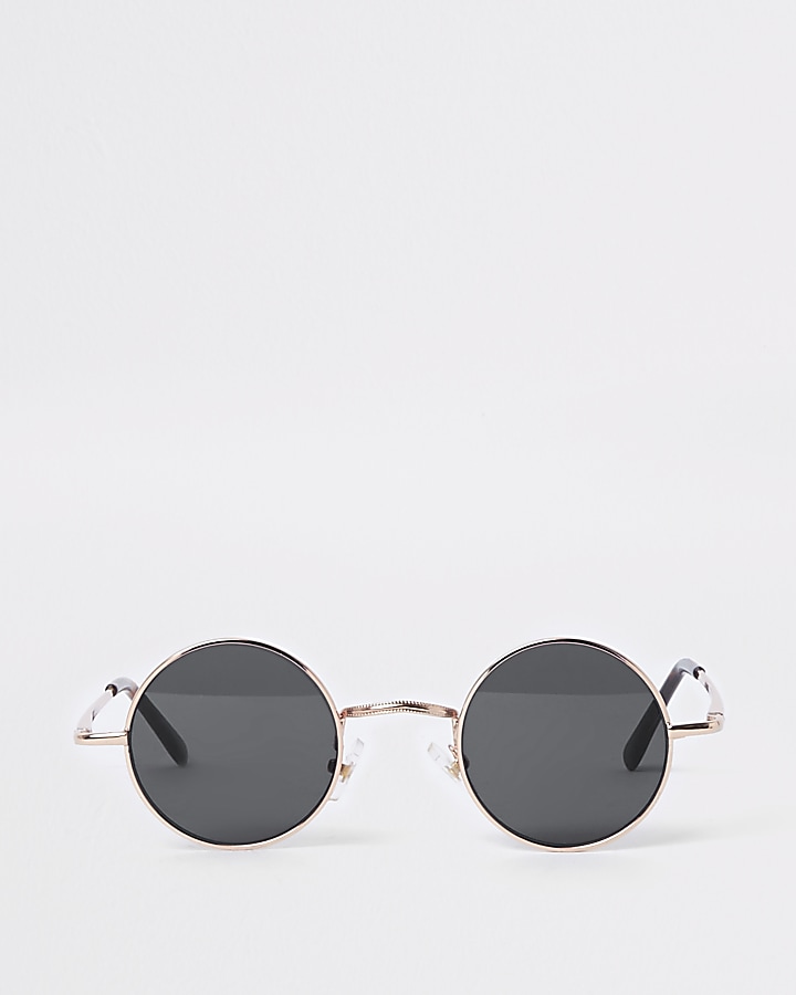Gold tone round smoke lens sunglasses