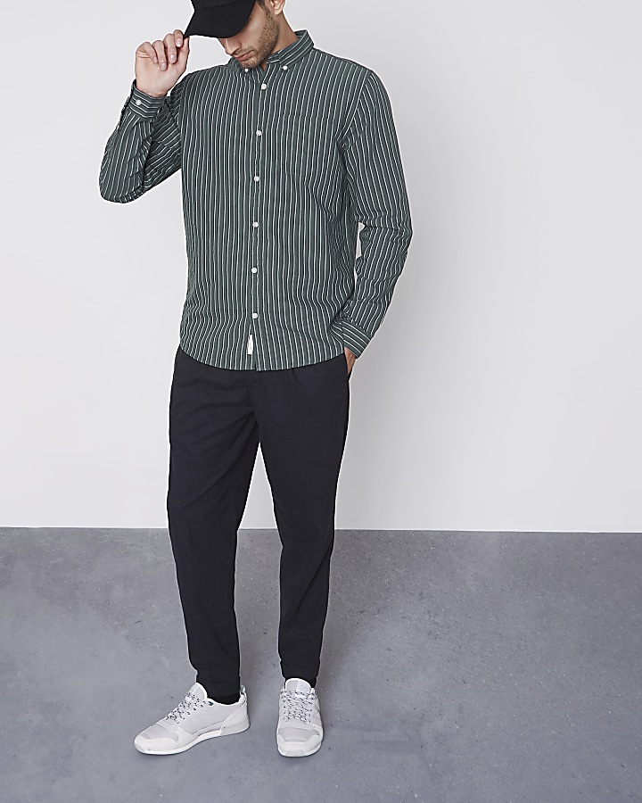 Green stripe slim fit Oxford shirt