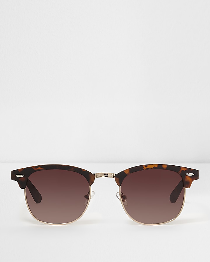 Brown tortoiseshell half frame sunglasses