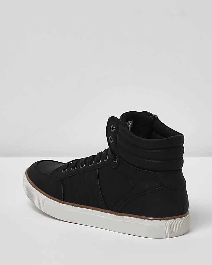 Black mid top lace-up trainers