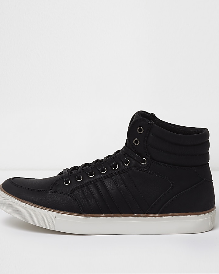 Black mid top lace-up trainers