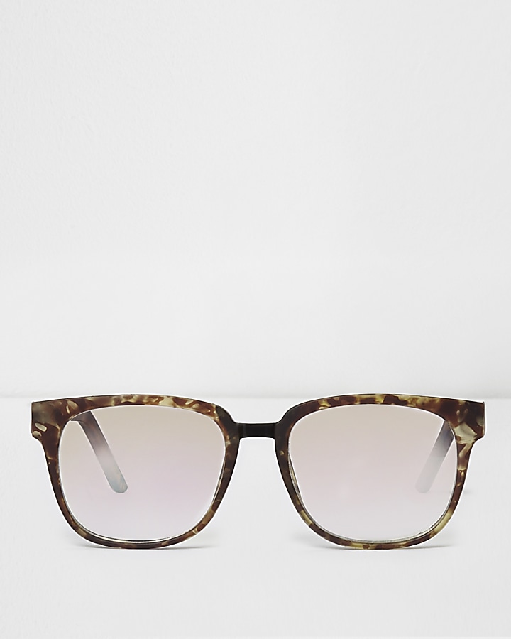 Brown tortoiseshell clear lenses sunglasses
