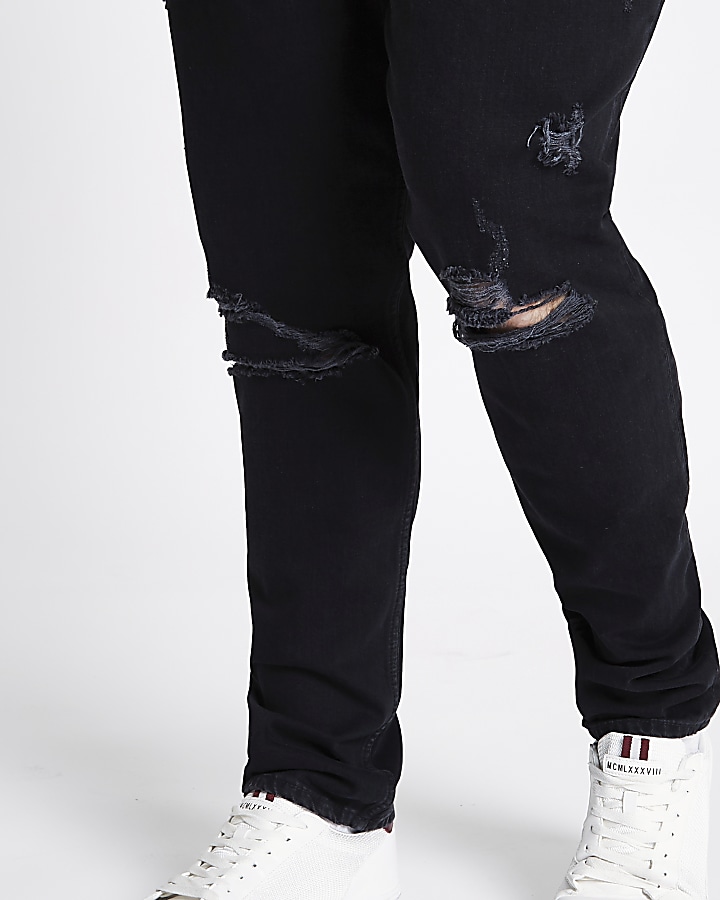 Big and Tall black ripped Jimmy tapered jeans