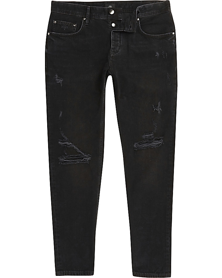 Big and Tall black ripped Jimmy tapered jeans