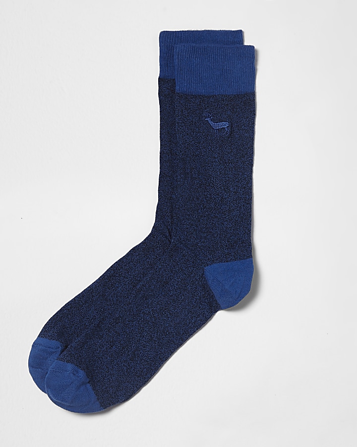 Blue stag embroidered socks