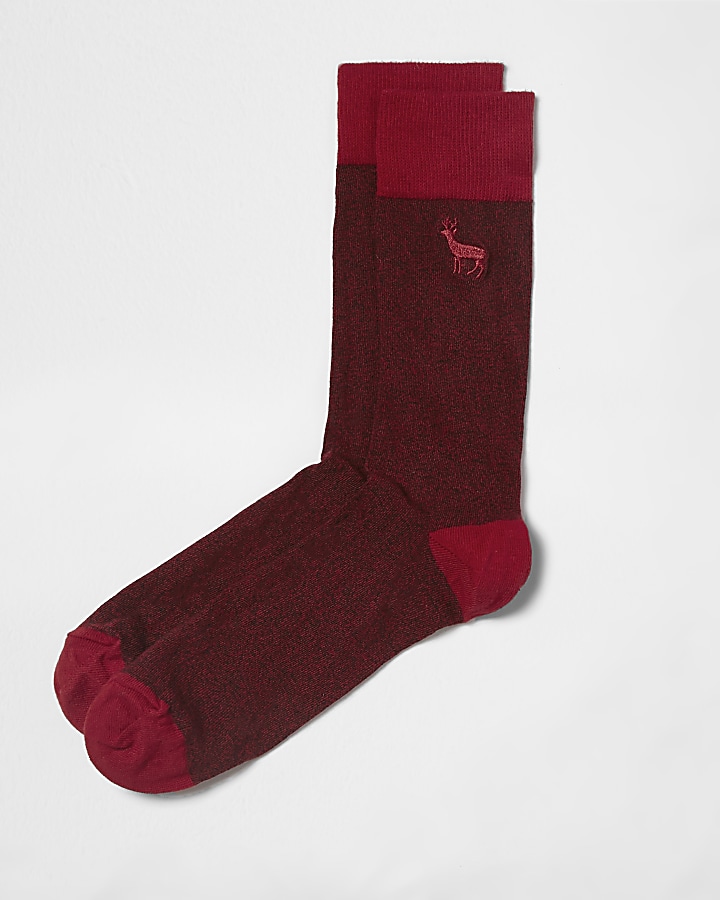 Red stag embroidered socks