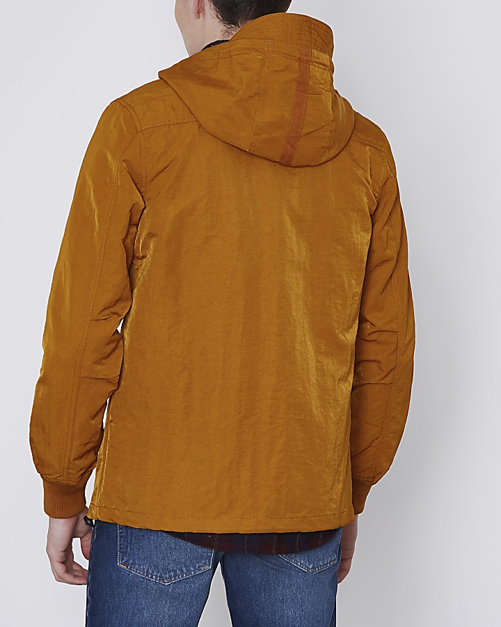Mustard yellow nylon hooded jacket