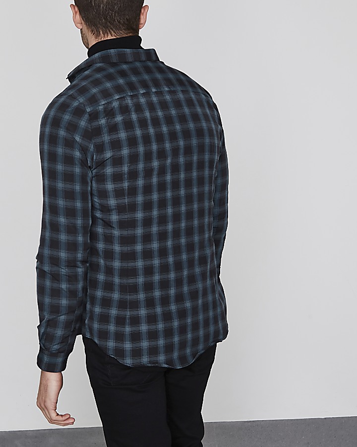 Turquoise blue check slim fit shirt