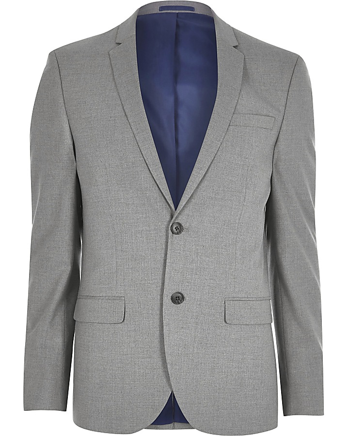 Grey stretch skinny fit suit jacket