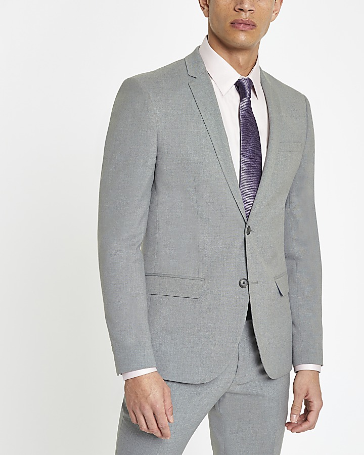 Grey stretch skinny fit suit jacket