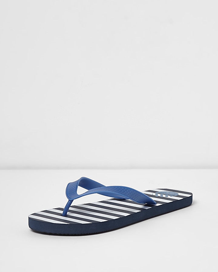 Blue stripe print flip flops